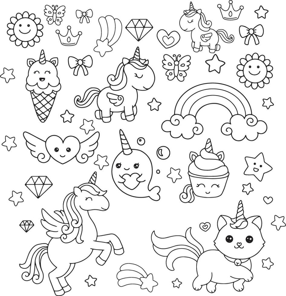 Unicorn coloring pages images vector