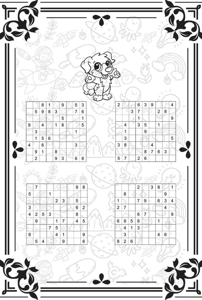 Vector set of sudoku game puzzles with numbers