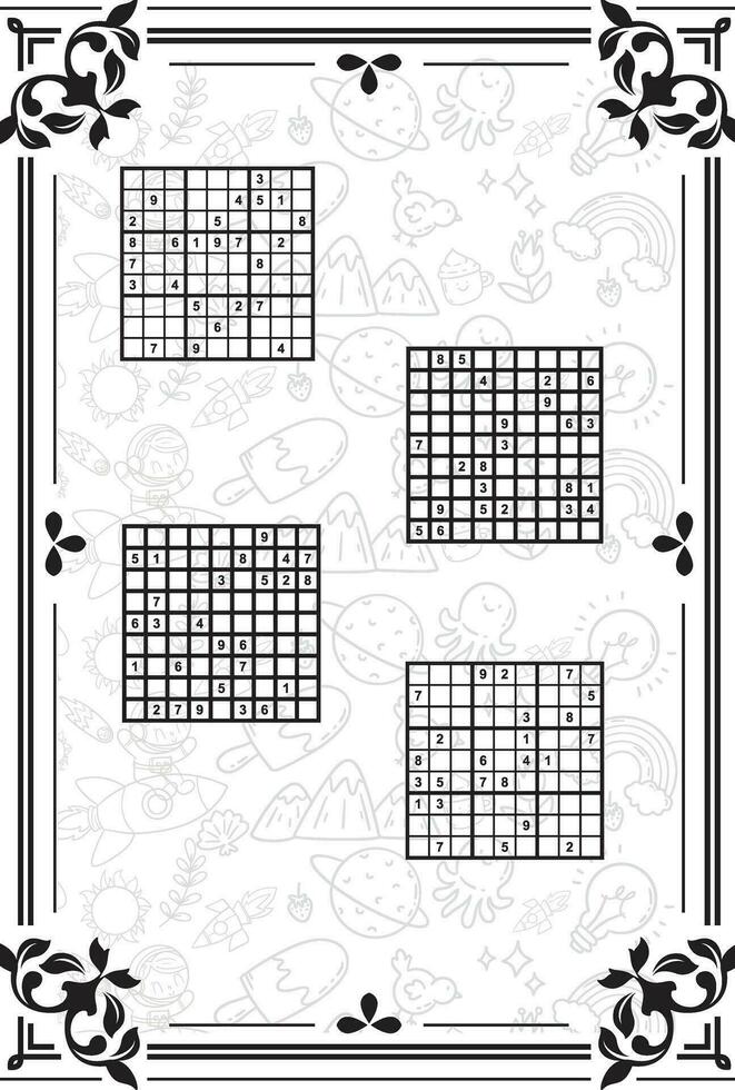 Vector set of sudoku game puzzles with numbers