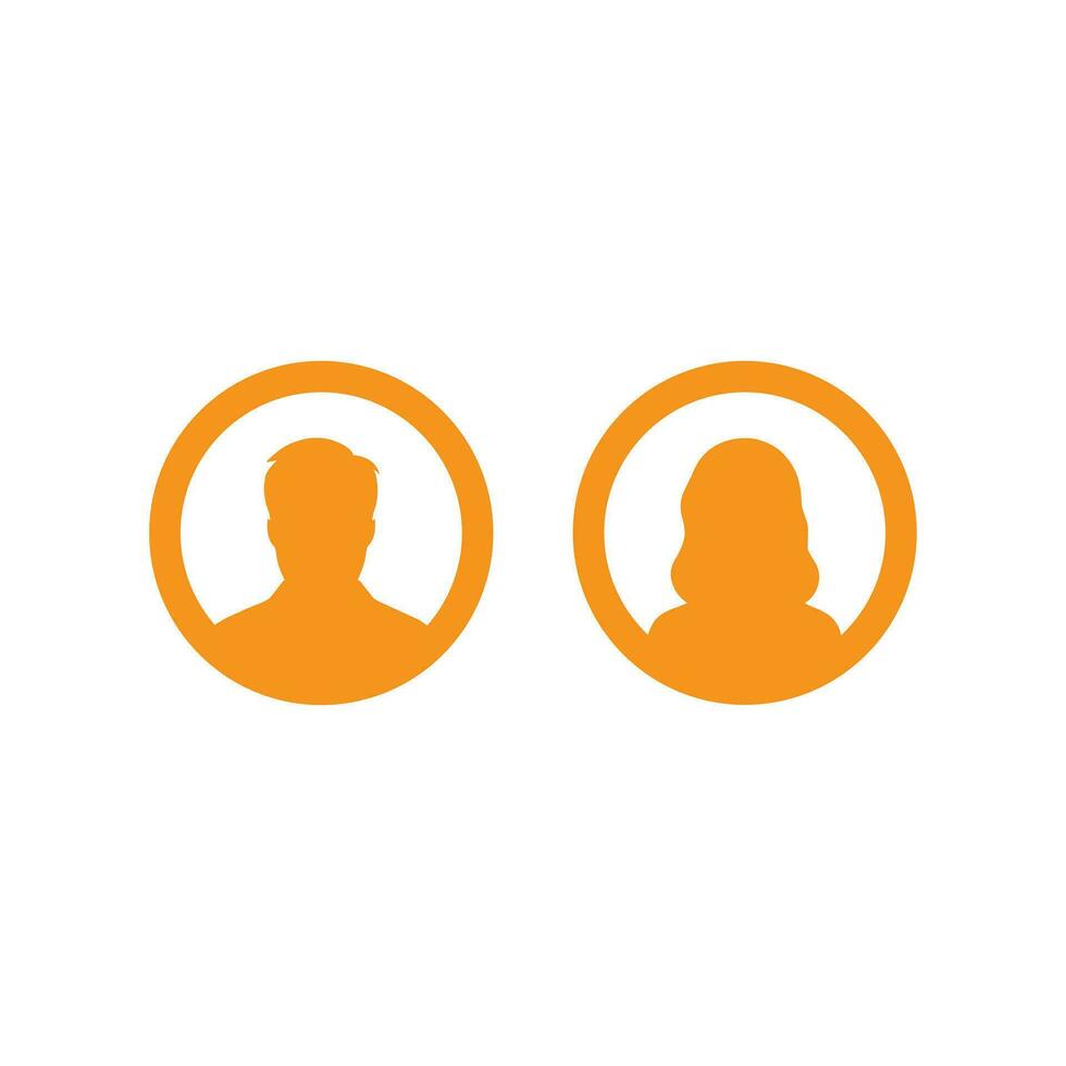 un vector ilustración representando masculino y hembra cara siluetas o iconos, servicio como naranja avatares o perfiles para desconocido o anónimo individuos