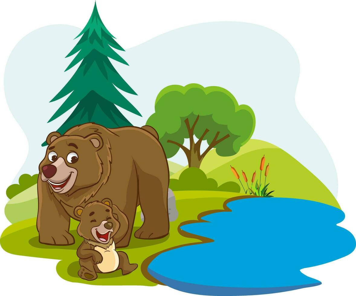 vector illustration of mother bear and baby bear