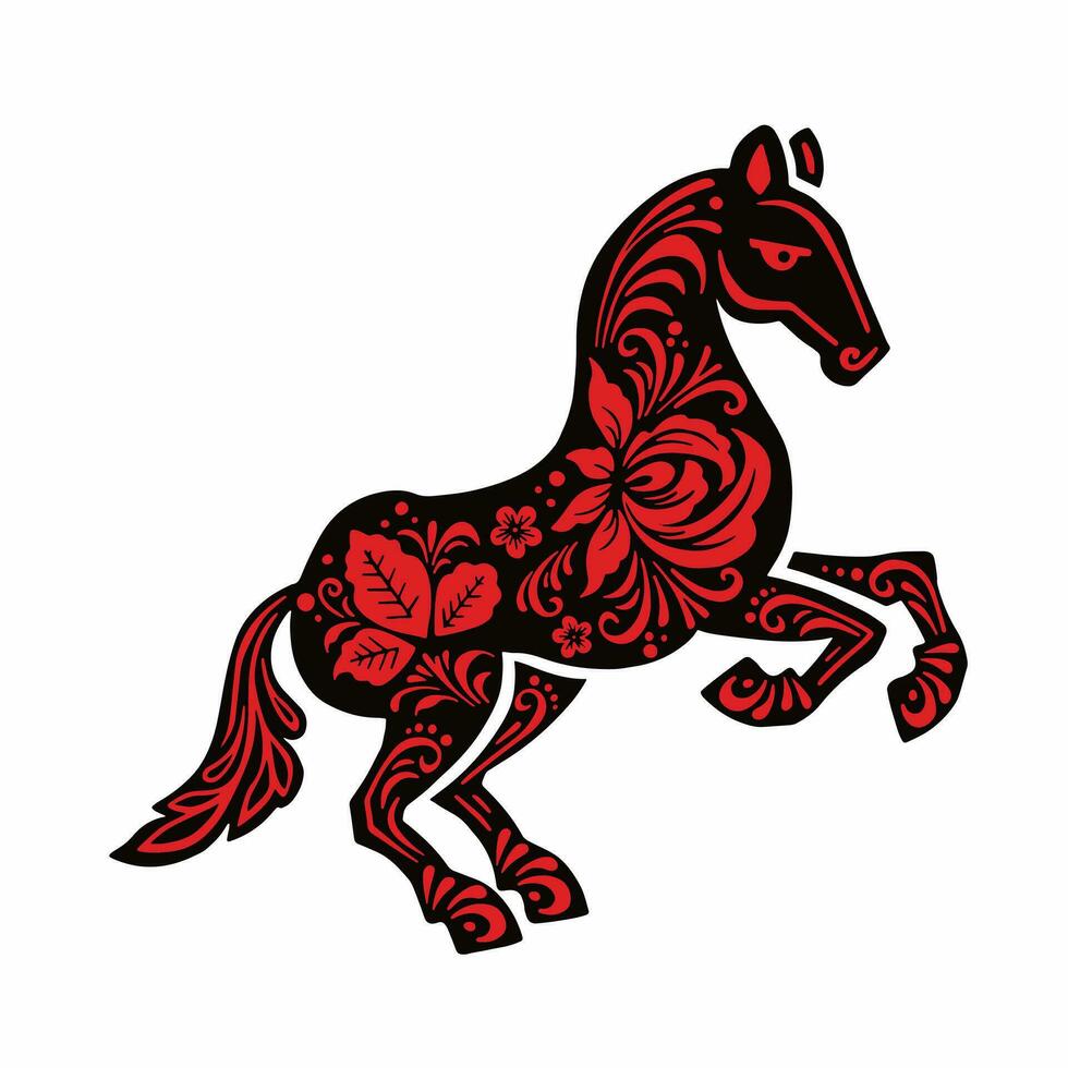 caballo, caballo con rojo étnico flores pintado, vector ilustración eps 10