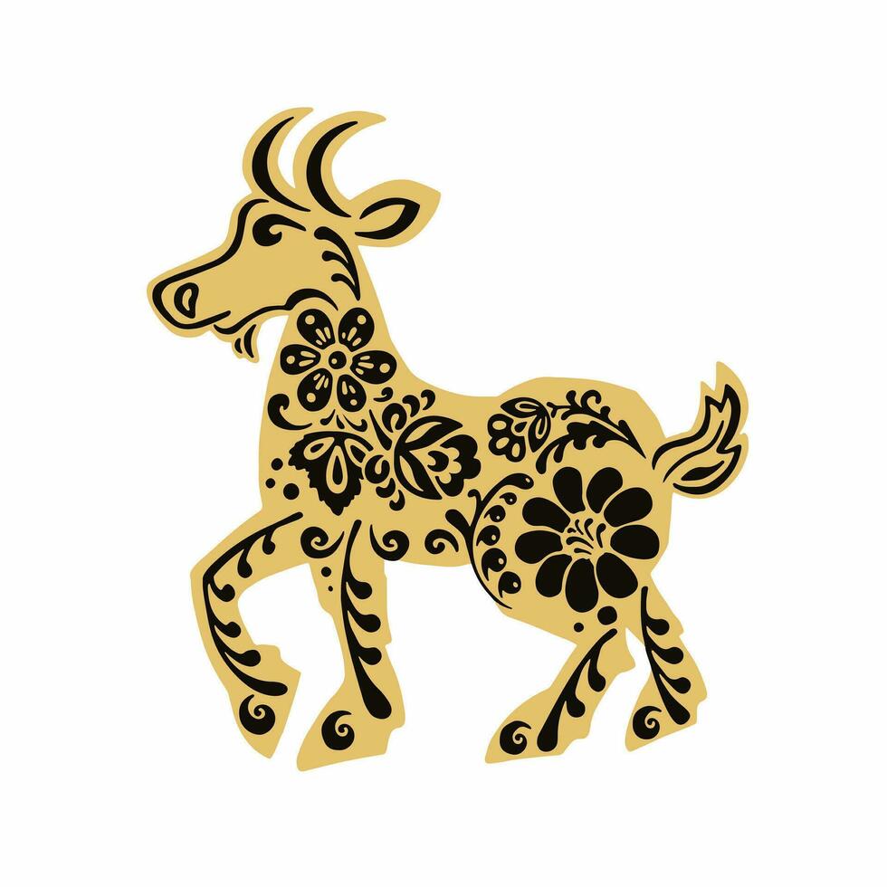 Steed, goat with retro painted black and gold vector illustration eps 10