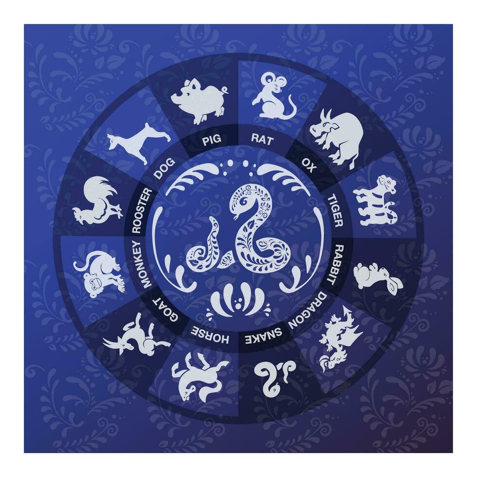 saludo tarjeta con serpiente con azul flores en etno-boho estilo y vector ilustración eps 10