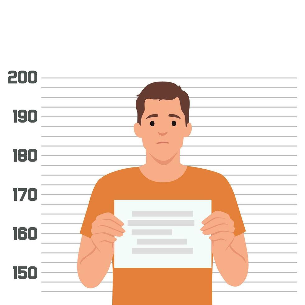 Police lineup or mugshot of the prisoner in orange jumpsuit. vector