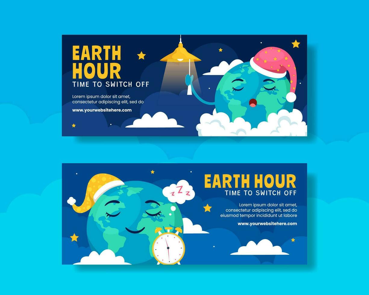 Earth Hour Day Horizontal Banner Flat Cartoon Hand Drawn Templates Background Illustration vector