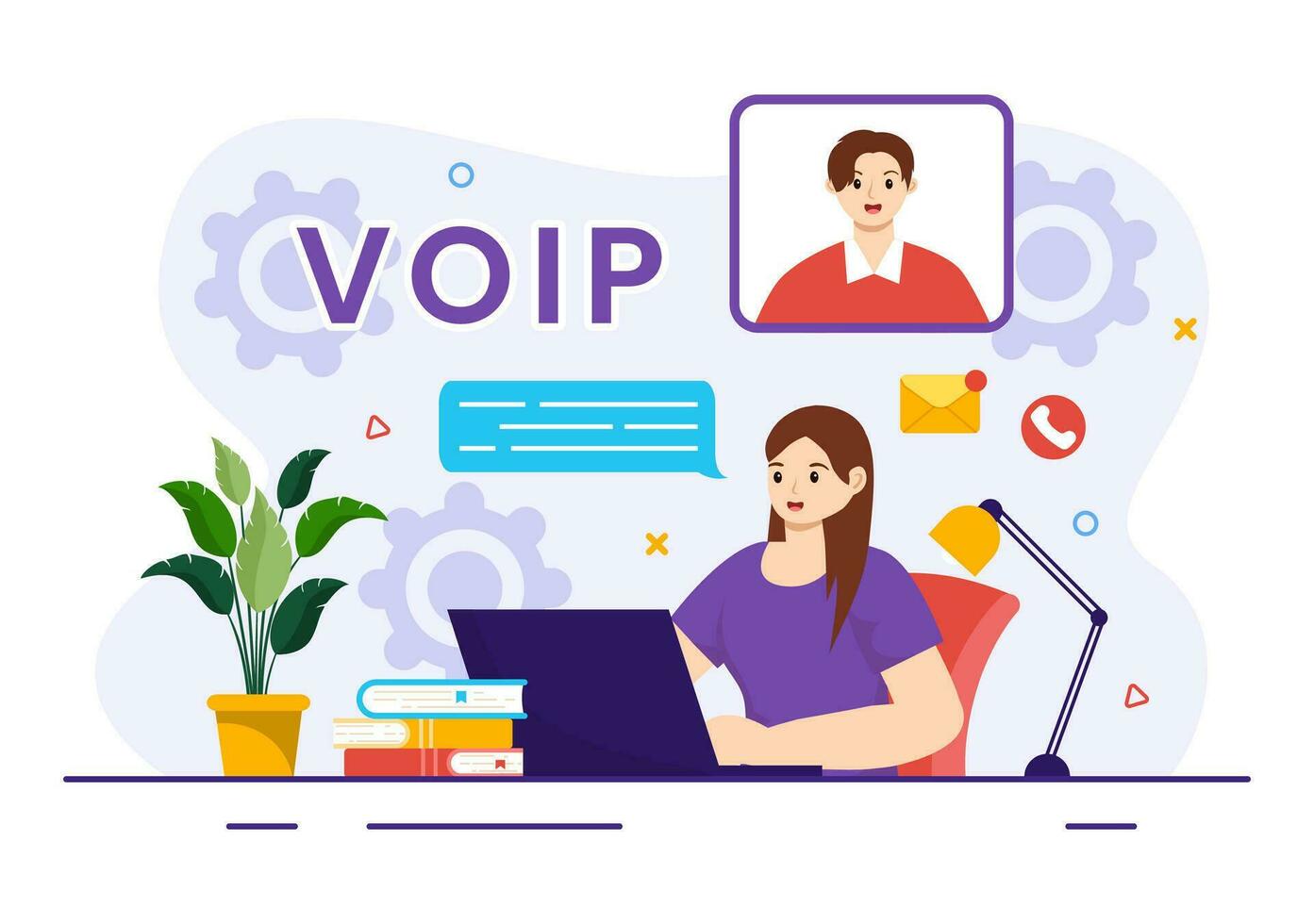 voip o voz terminado Internet protocolo vector ilustración con telefonía esquema tecnología y red teléfono llamada software en plano antecedentes