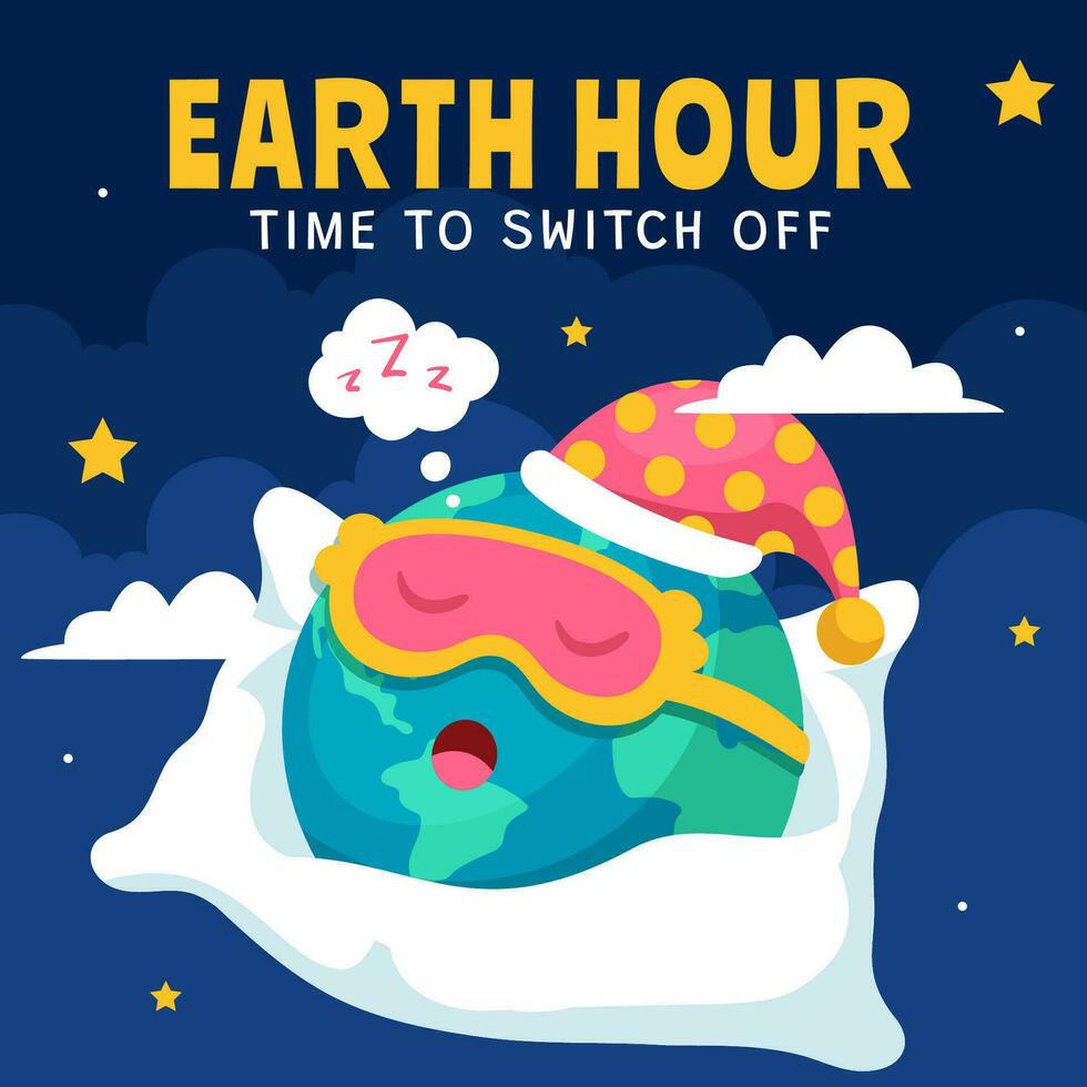 Earth Hour Day Social Media Illustration Flat Cartoon Hand Drawn Templates Background vector