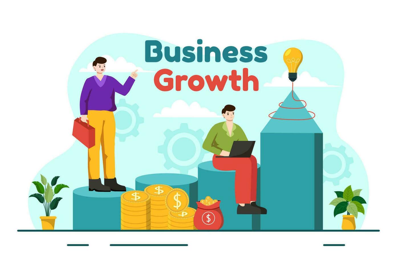 Business Growth Vector Illustration with Arrow Target Direction Up, Increase Profits, Boost and Idea Planning Money Increasing in Flat Background