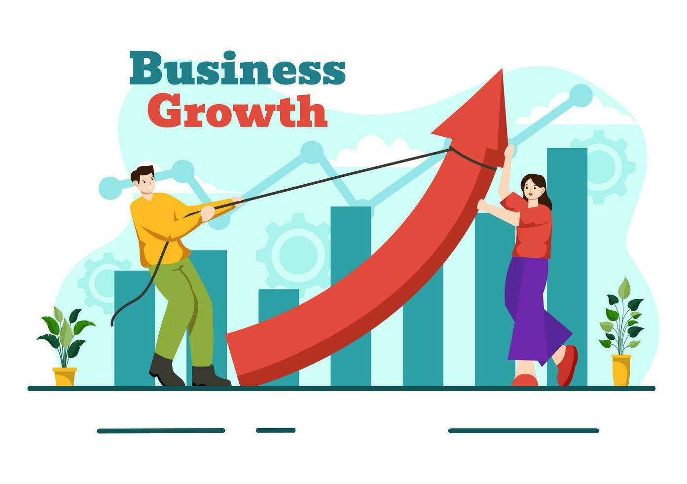 Business Growth Vector Illustration with Arrow Target Direction Up, Increase Profits, Boost and Idea Planning Money Increasing in Flat Background
