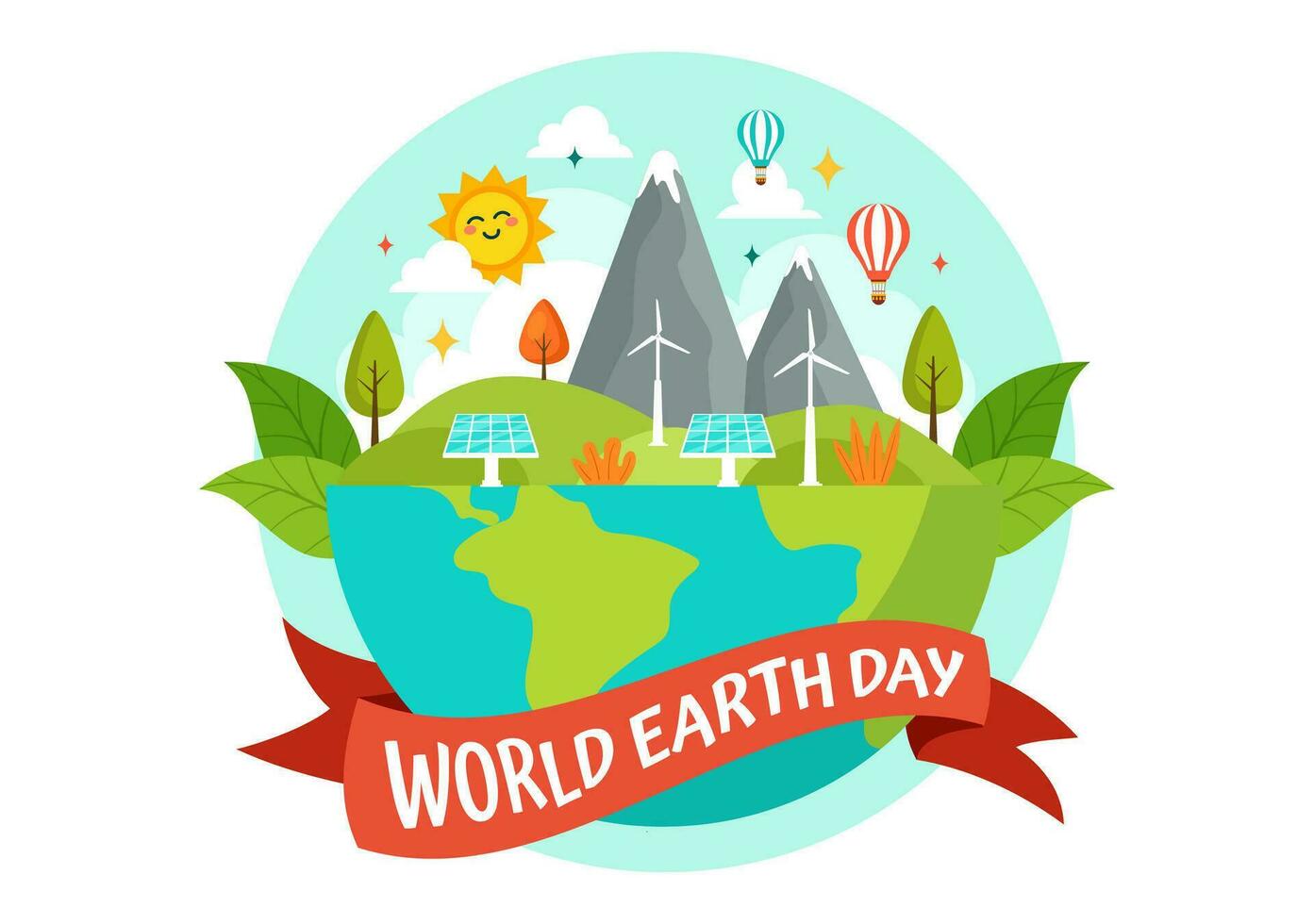 World Earth Day Vector Illustration on April 22 with World Map and Plants or Trees for Greening Awareness in Environment Flat Cartoon Background