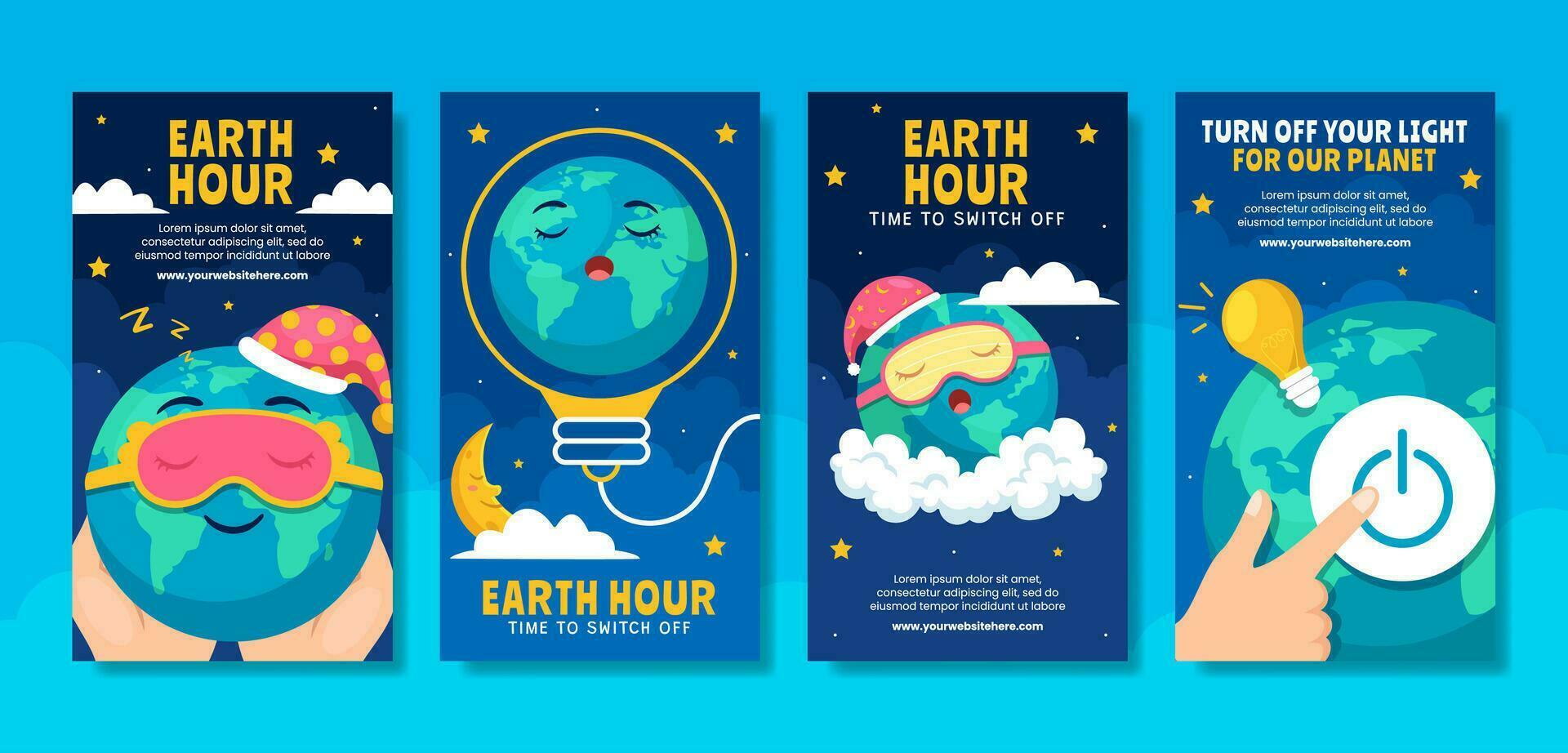 Earth Hour Day Social Media Stories Flat Cartoon Hand Drawn Templates Background Illustration vector