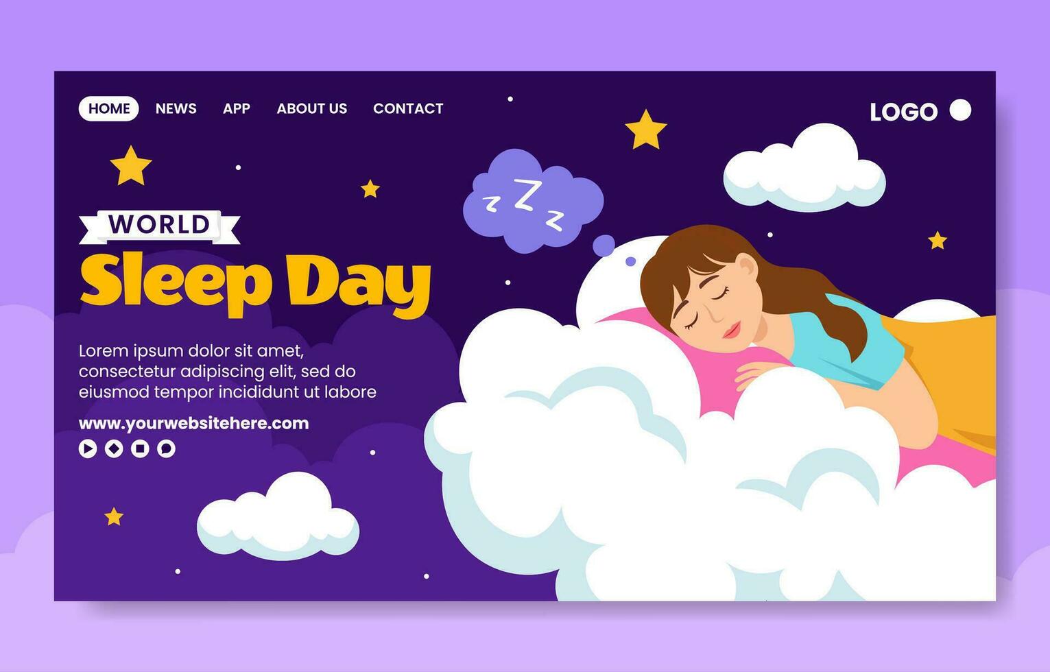 Sleep Day Social Media Landing Page Cartoon Hand Drawn Templates Background Illustration vector