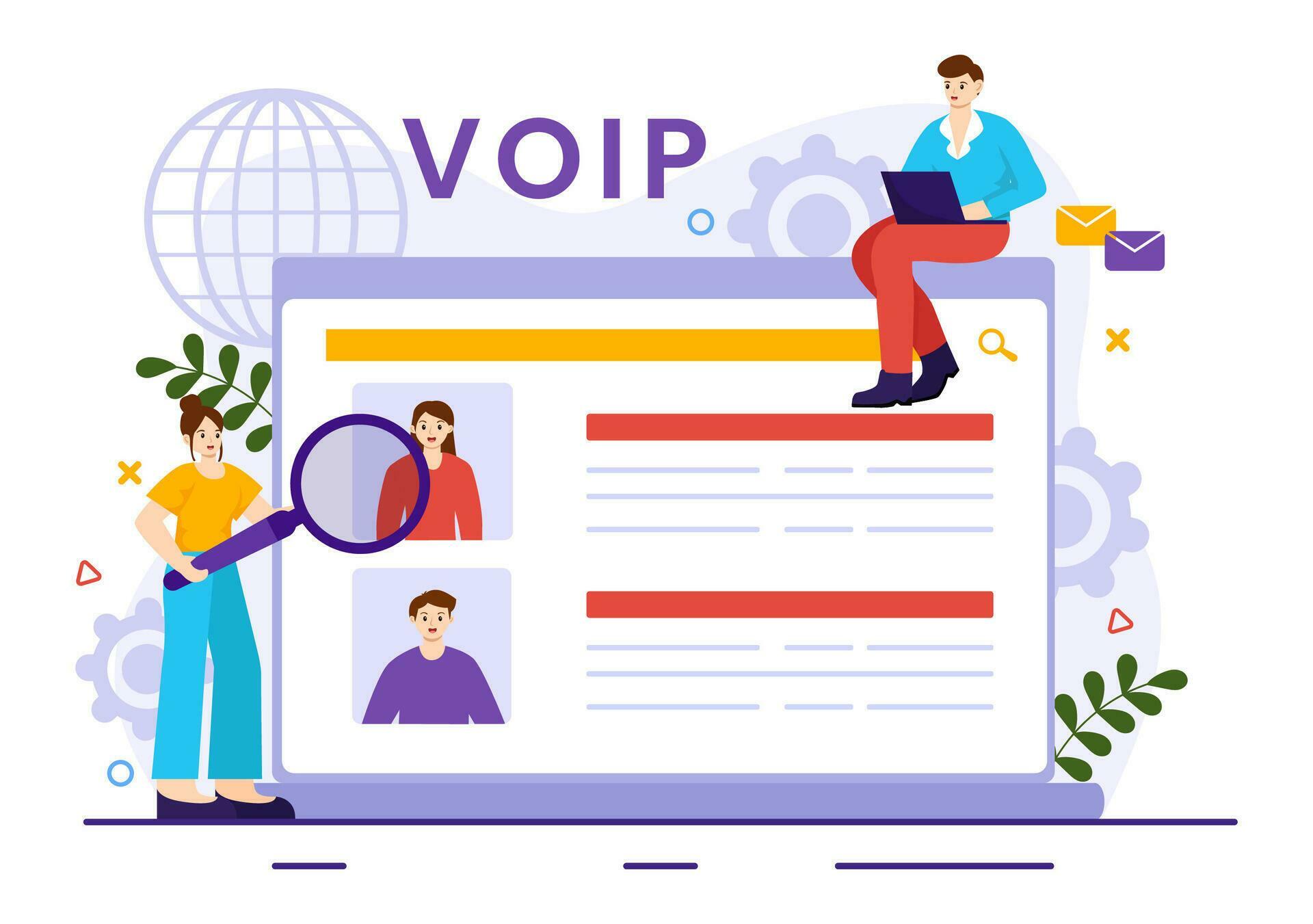 VOIP or Voice Over Protocol Vector Illustration with Telephony Scheme Technology and
