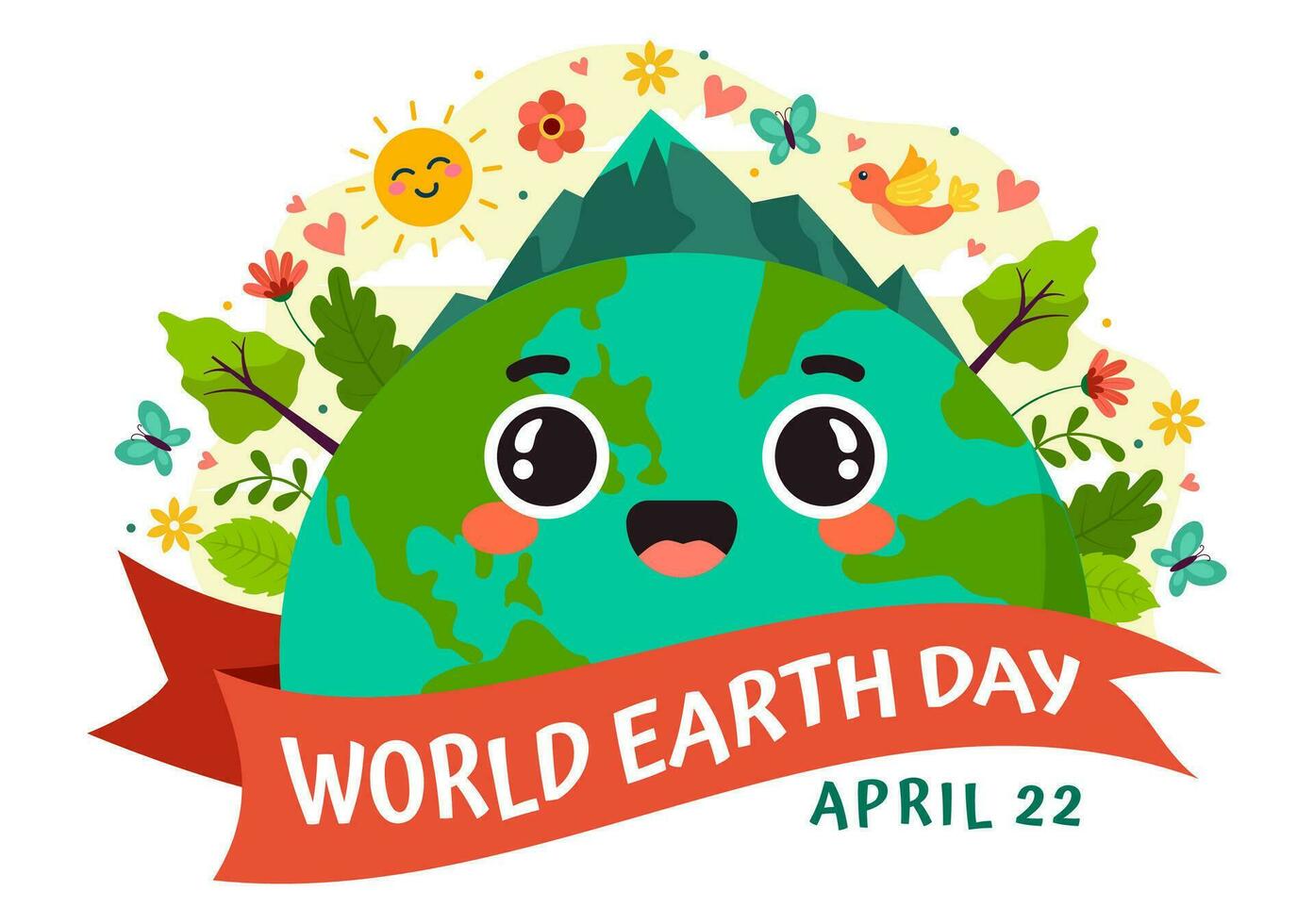 World Earth Day Vector Illustration on April 22 with World Map and Plants or Trees for Greening Awareness in Environment Flat Cartoon Background