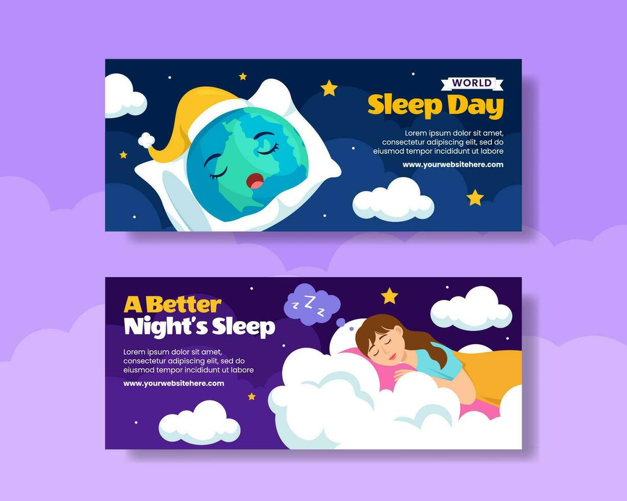 Sleep Day Horizontal Banner Flat Cartoon Hand Drawn Templates Background Illustration vector