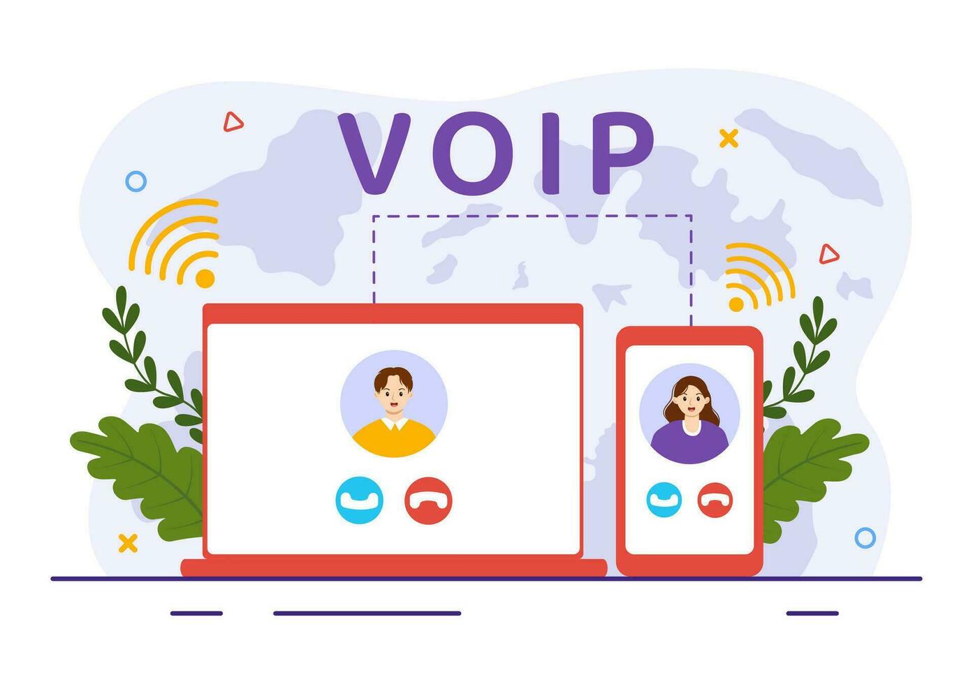 voip o voz terminado Internet protocolo vector ilustración con telefonía esquema tecnología y red teléfono llamada software en plano antecedentes