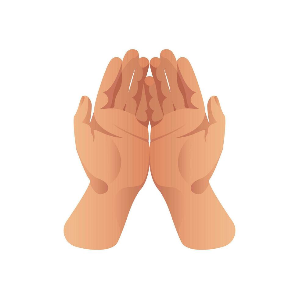 Two open palms offer a prayer. Gestures, hands clasped together. Religion, faith. Vector illustration. For design elements, website, poster, flyer