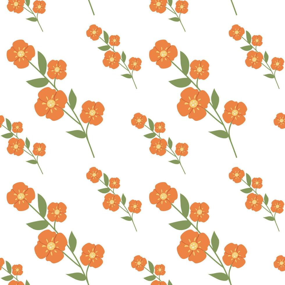 Seamless floral minimalistic pattern in flat style. Spring and summer flowers for girl textiles, covers and prints. Vector endless illustration. Flowered pastel orange Wallpaper