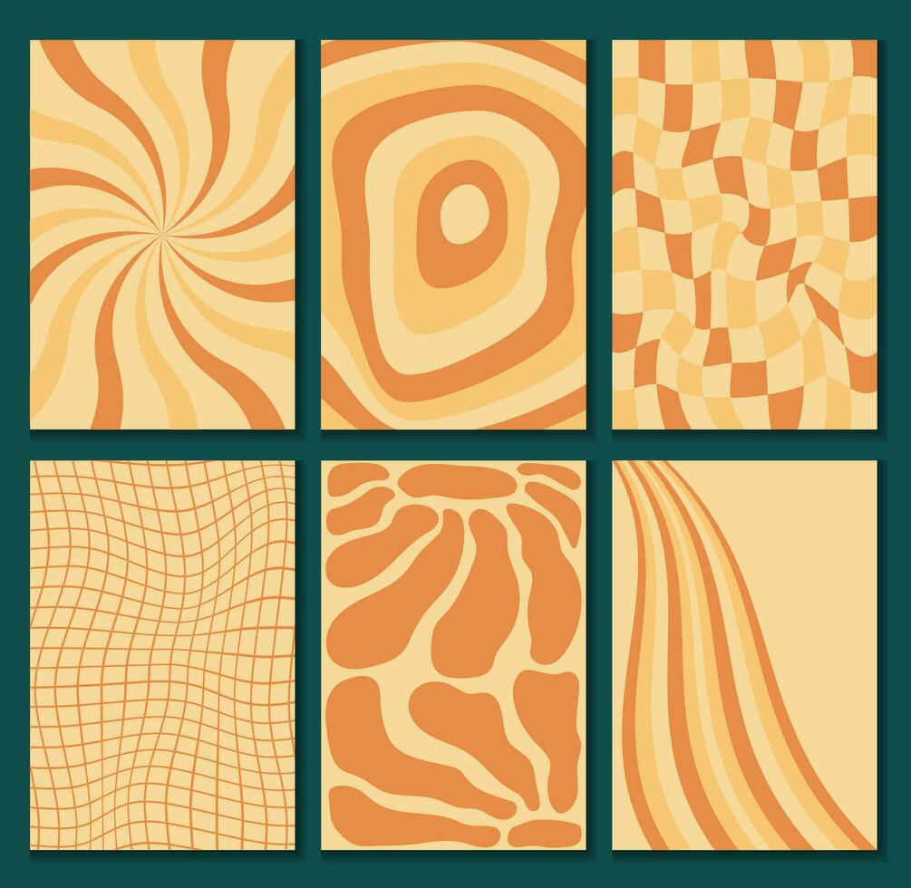 Groovy hippie 70s backgrounds in trendy retro psychedelic style. Twisted texture vector