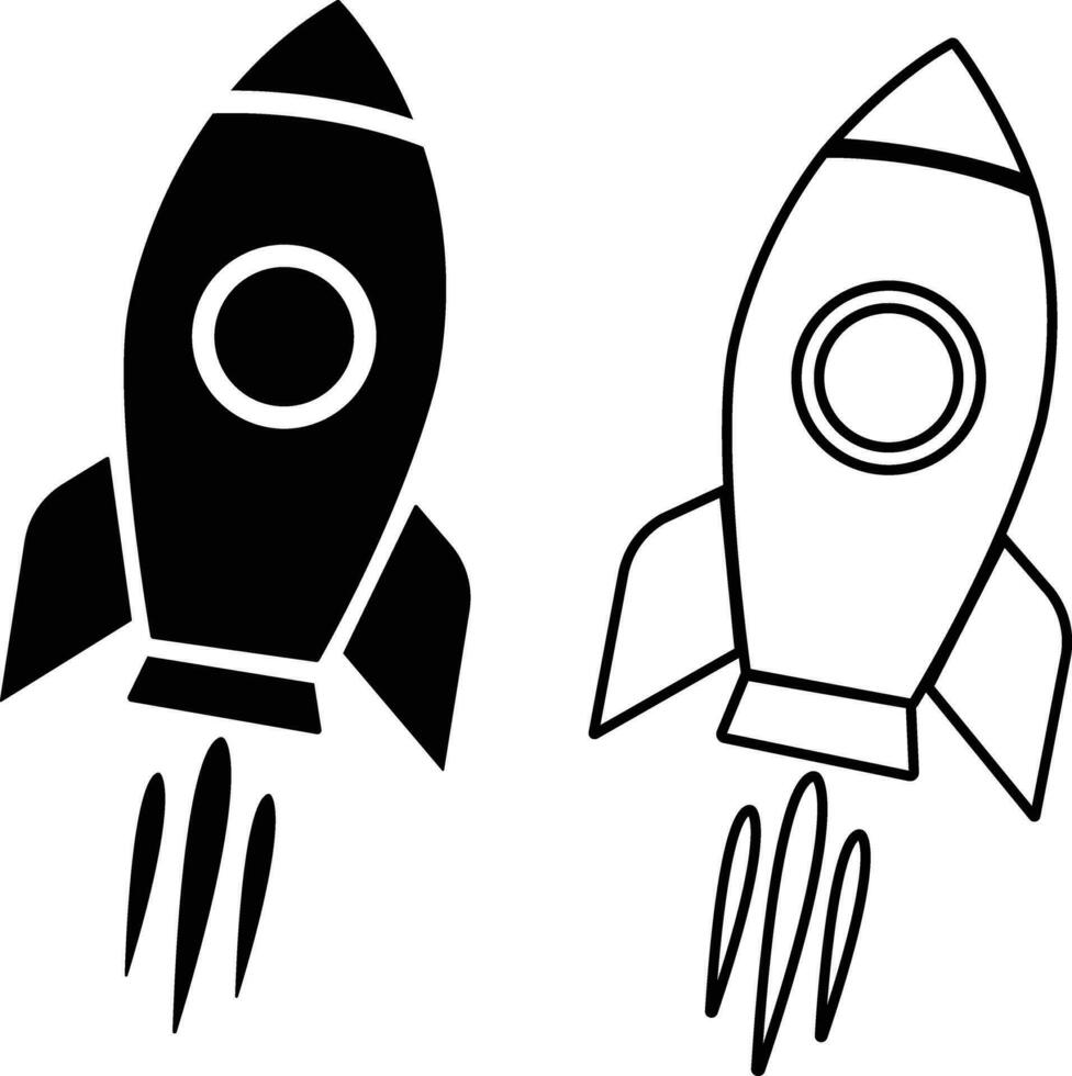 Rocket launch icon in flat, line set isolated on Startup Rocket ship with fire, Flying rocket Space travel. Project start up sign. Creative idea symbol. vector for apps, web