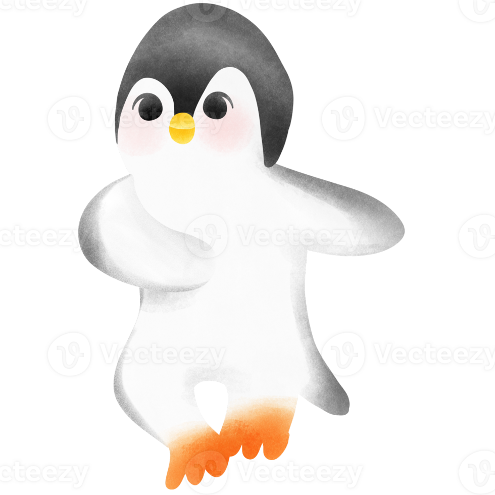 Spinning Penguins in Winter Wonderland Charming Hand-Drawn Watercolor Art png
