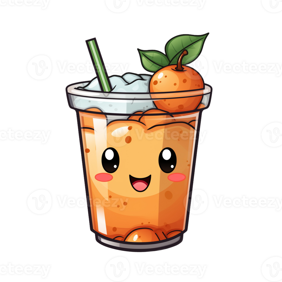 AI generated Fruit smoothie with peach juice cartoon character png