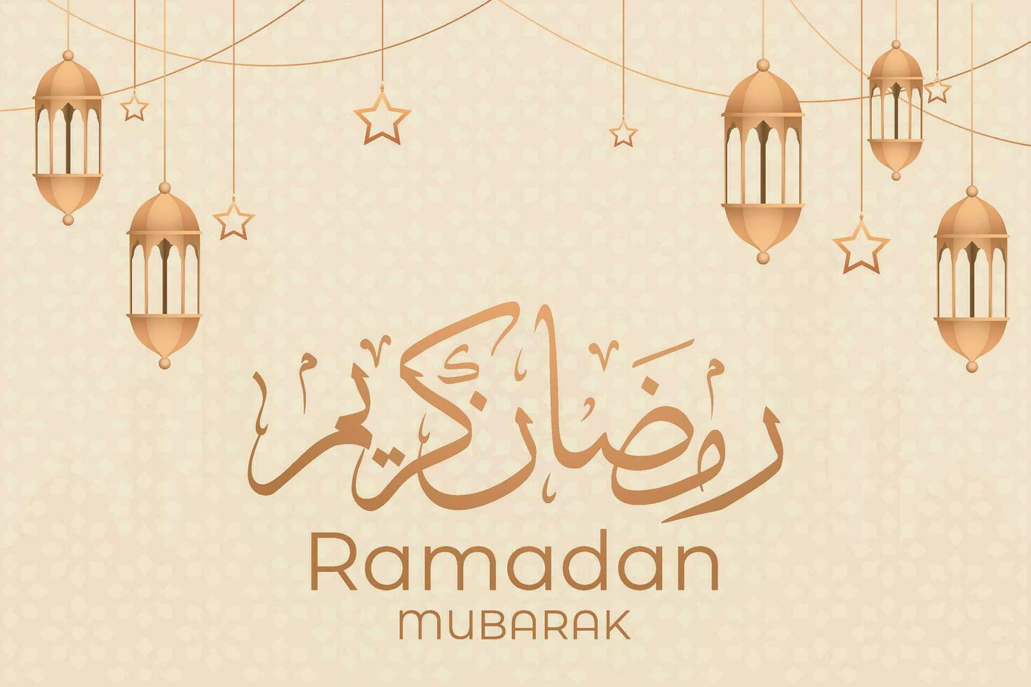 eid mubarak greeting card with lanterns and mosque background vector