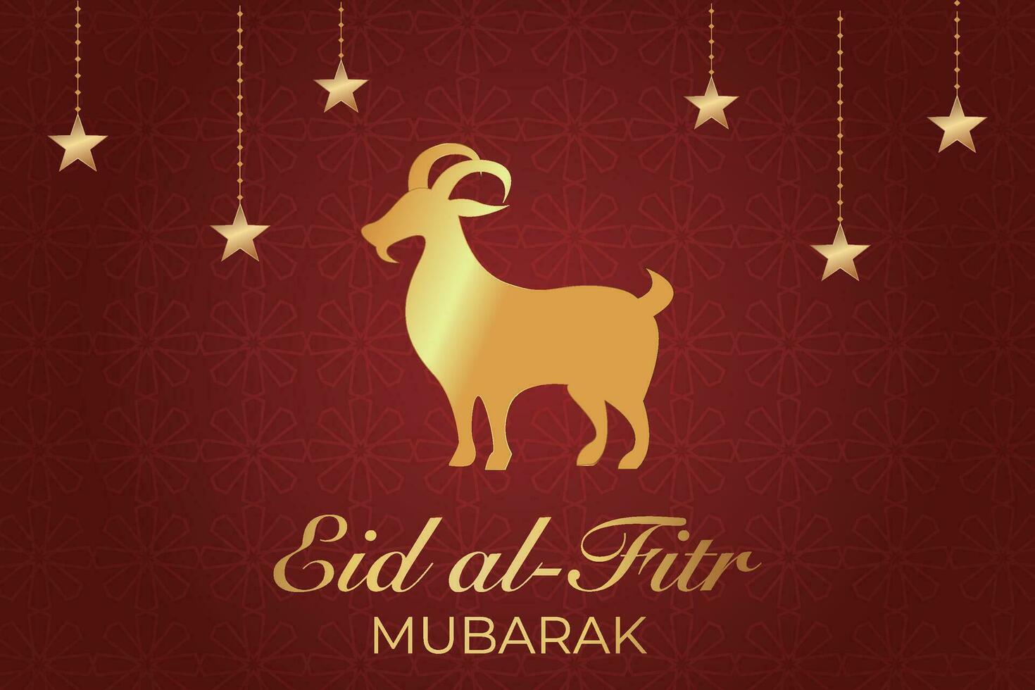 eid al-fitr mubarak greeting card with goat on red background vector