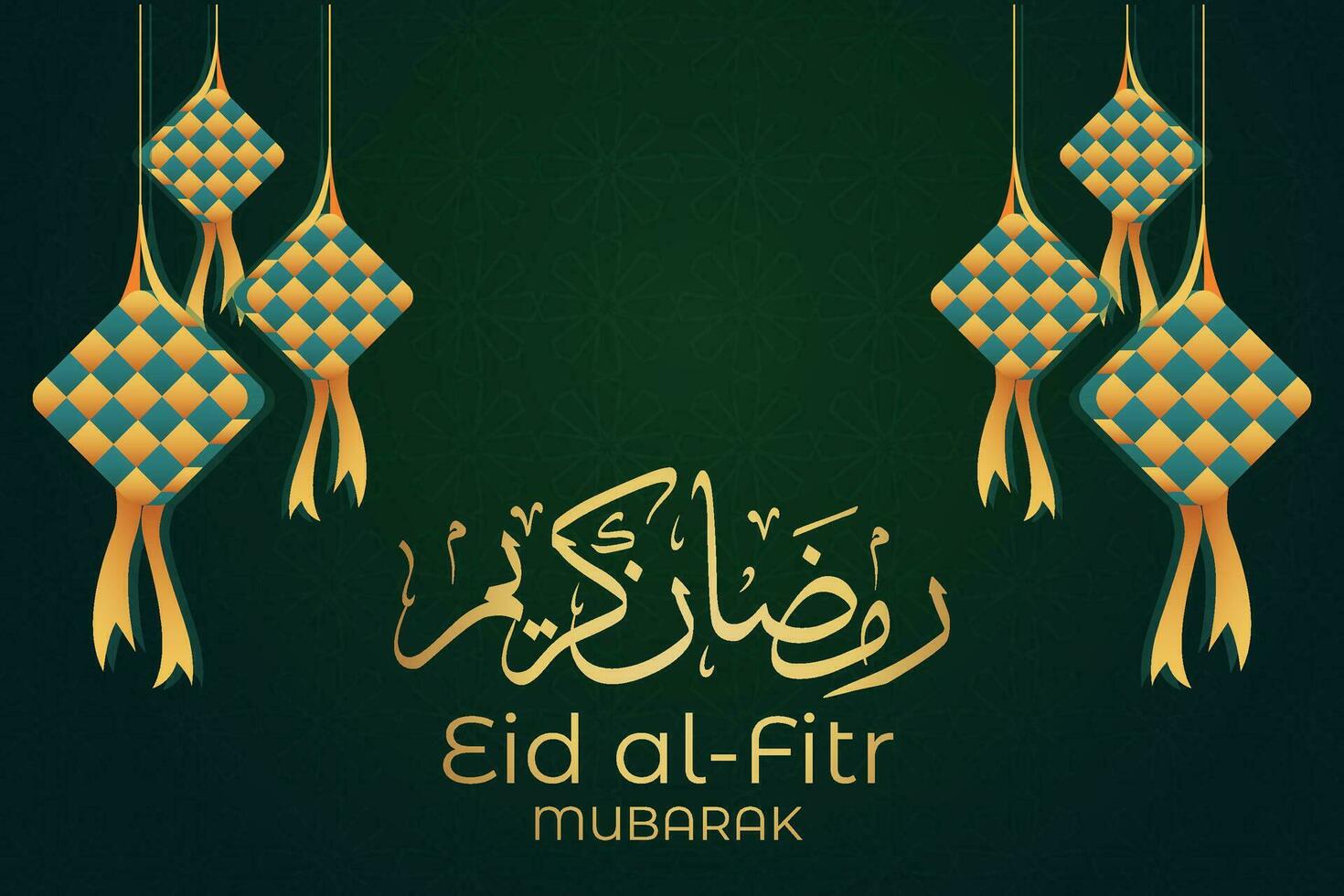 eid mubarak greeting card with hanging lanterns and stars vector