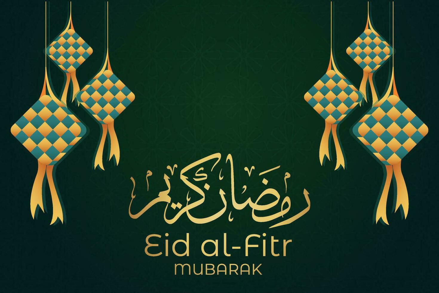 eid Mubarak saludo tarjeta con colgando linternas y estrellas vector