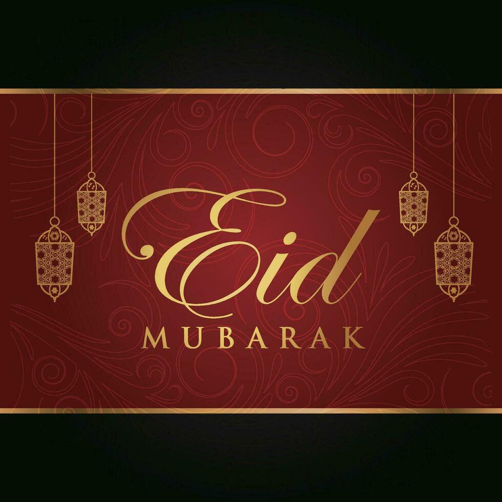 eid mubarak greeting card with gold stars and crescent vector