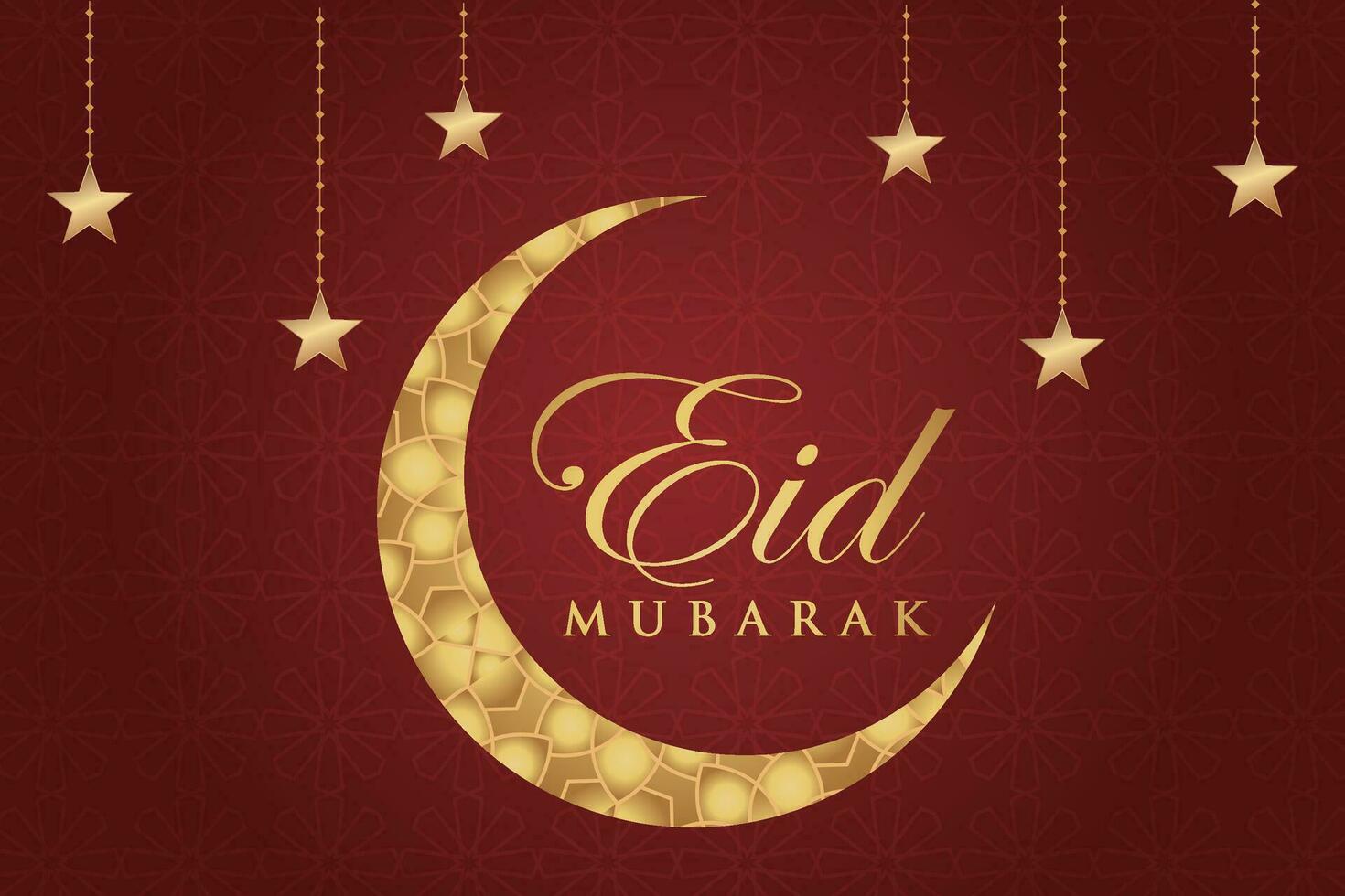 eid Mubarak saludo tarjeta con oro creciente y estrellas vector