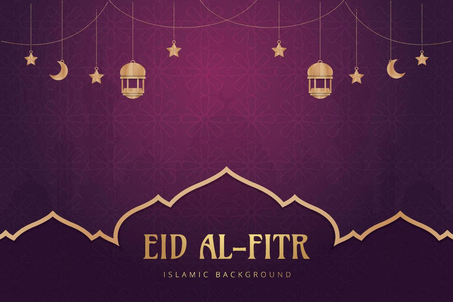 eid mubarak greeting card with hanging lanterns and stars vector