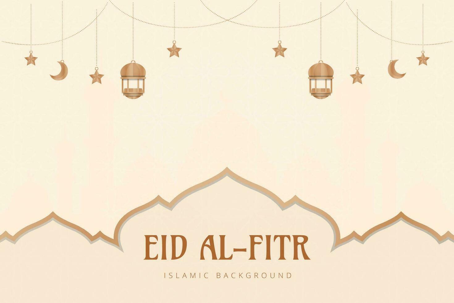 eid mubarak greeting card with lanterns and mosque background vector