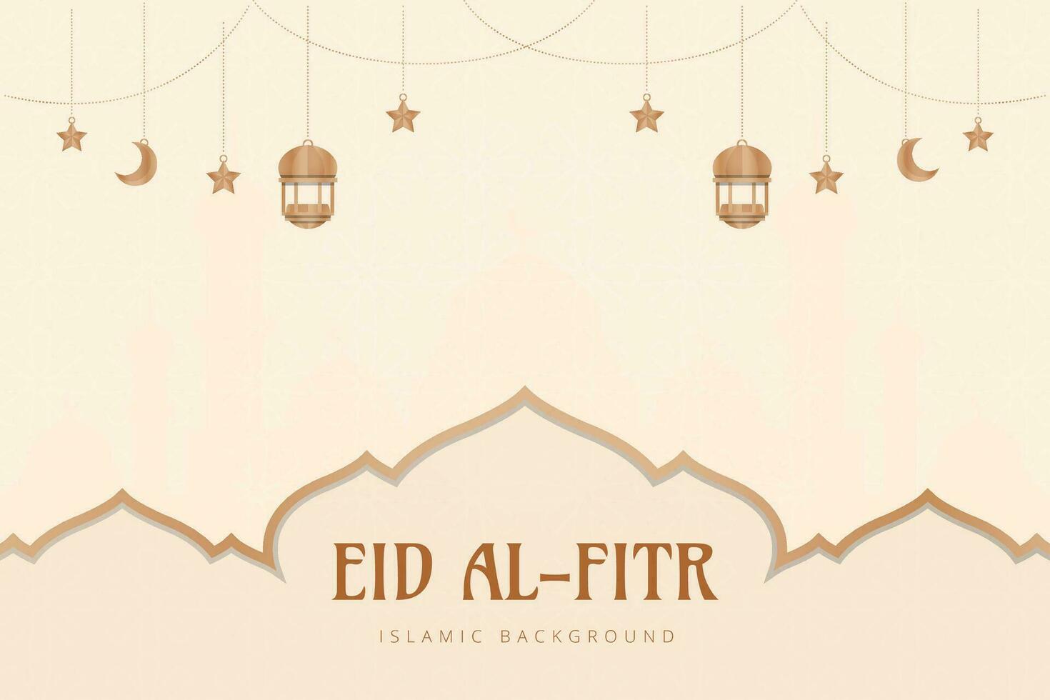 eid mubarak greeting card with lanterns and mosque background vector