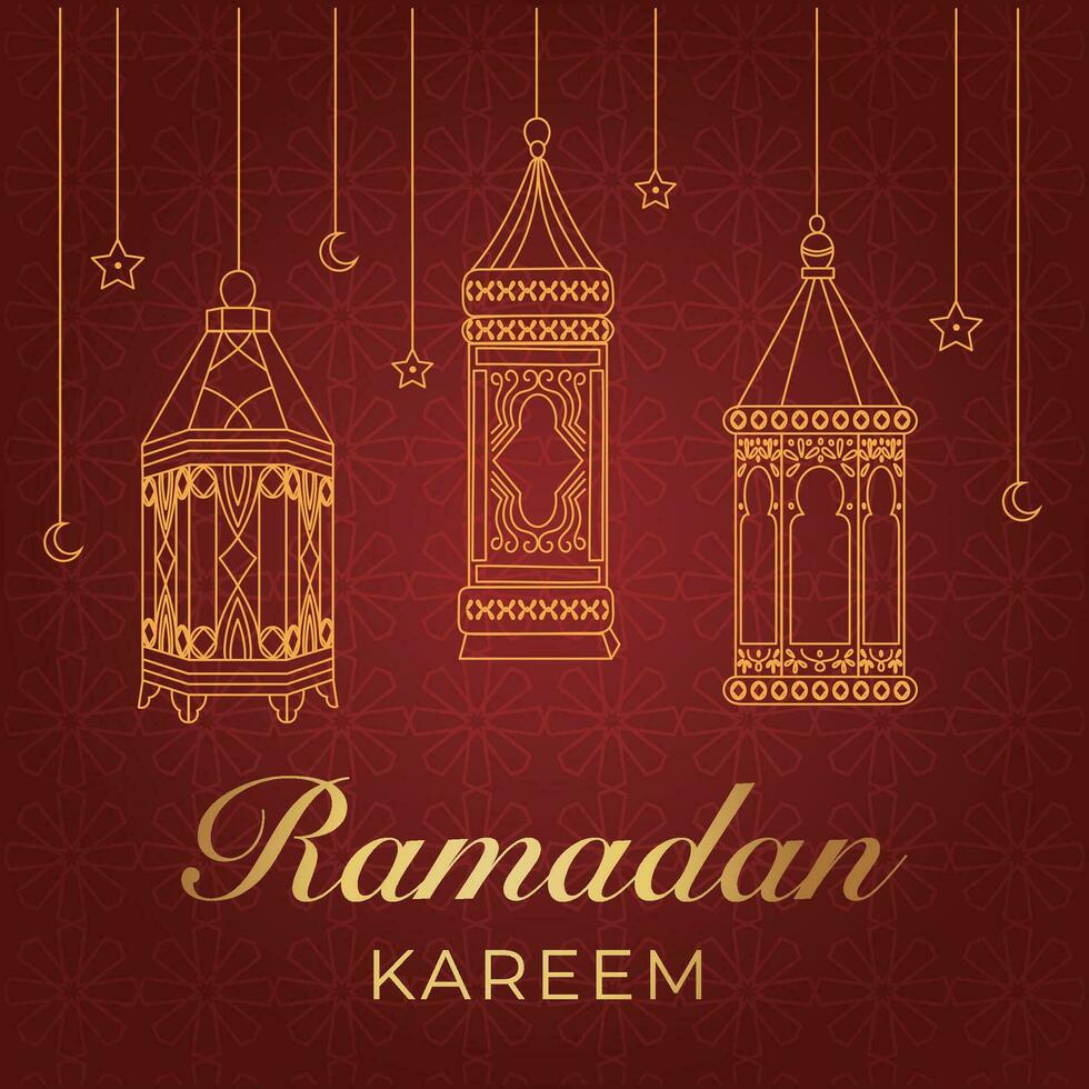 Ramadán kareem saludo tarjeta con islámico linternas vector