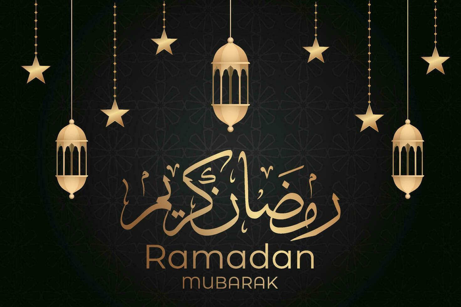 eid mubarak greeting card with lanterns and mosque background vector
