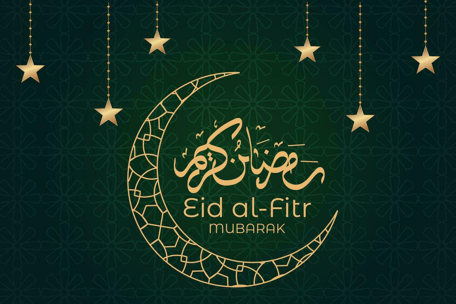 eid mubarak greeting card with gold stars and crescent vector