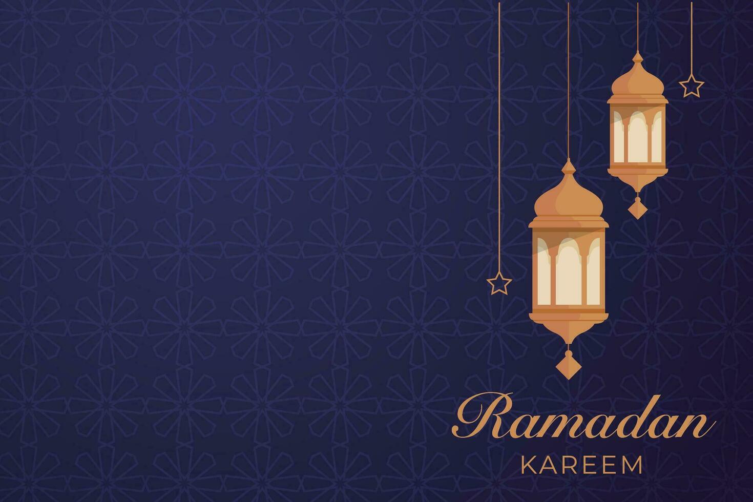 ramadan kareem greeting card with islamic lanterns on blue background vector