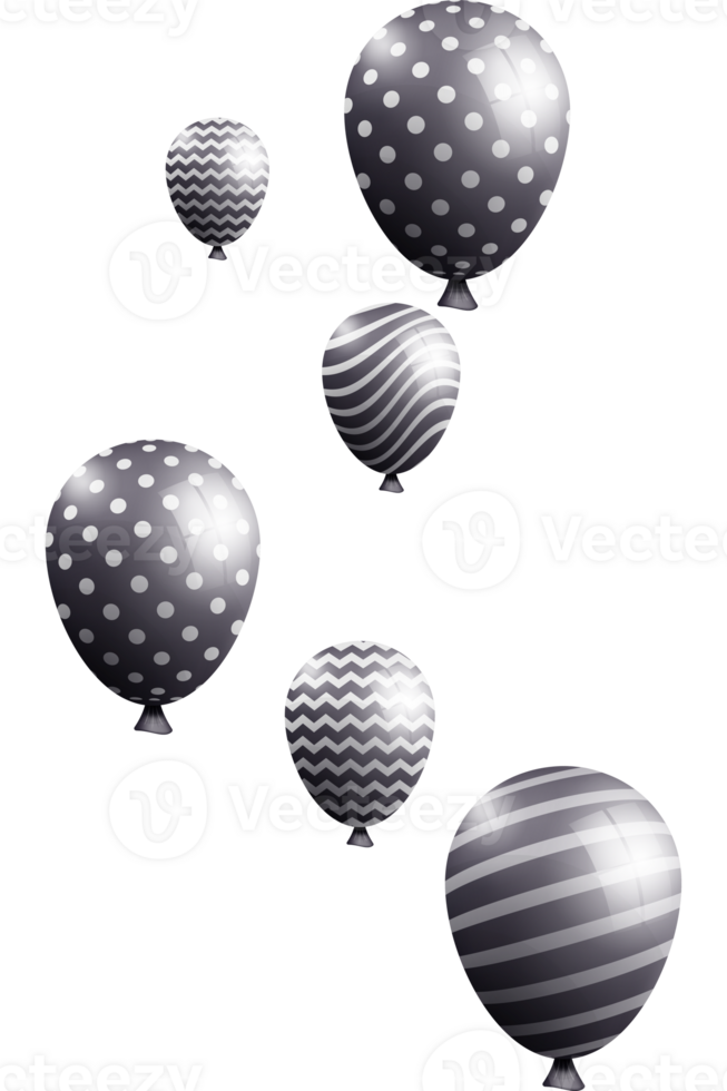 flying helium balloons in black color png