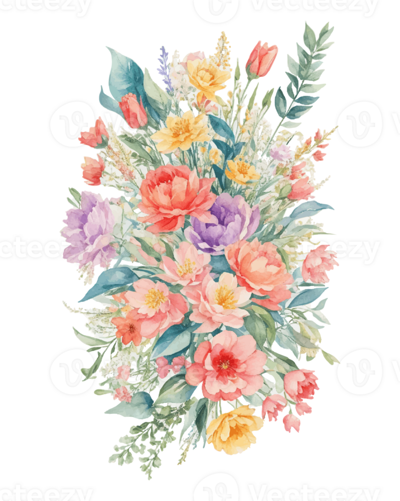 AI generated Illustration of flowers and leaves, hand-painted watercolor png