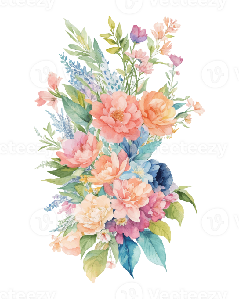 AI generated Illustration of flowers and leaves, hand-painted watercolor png