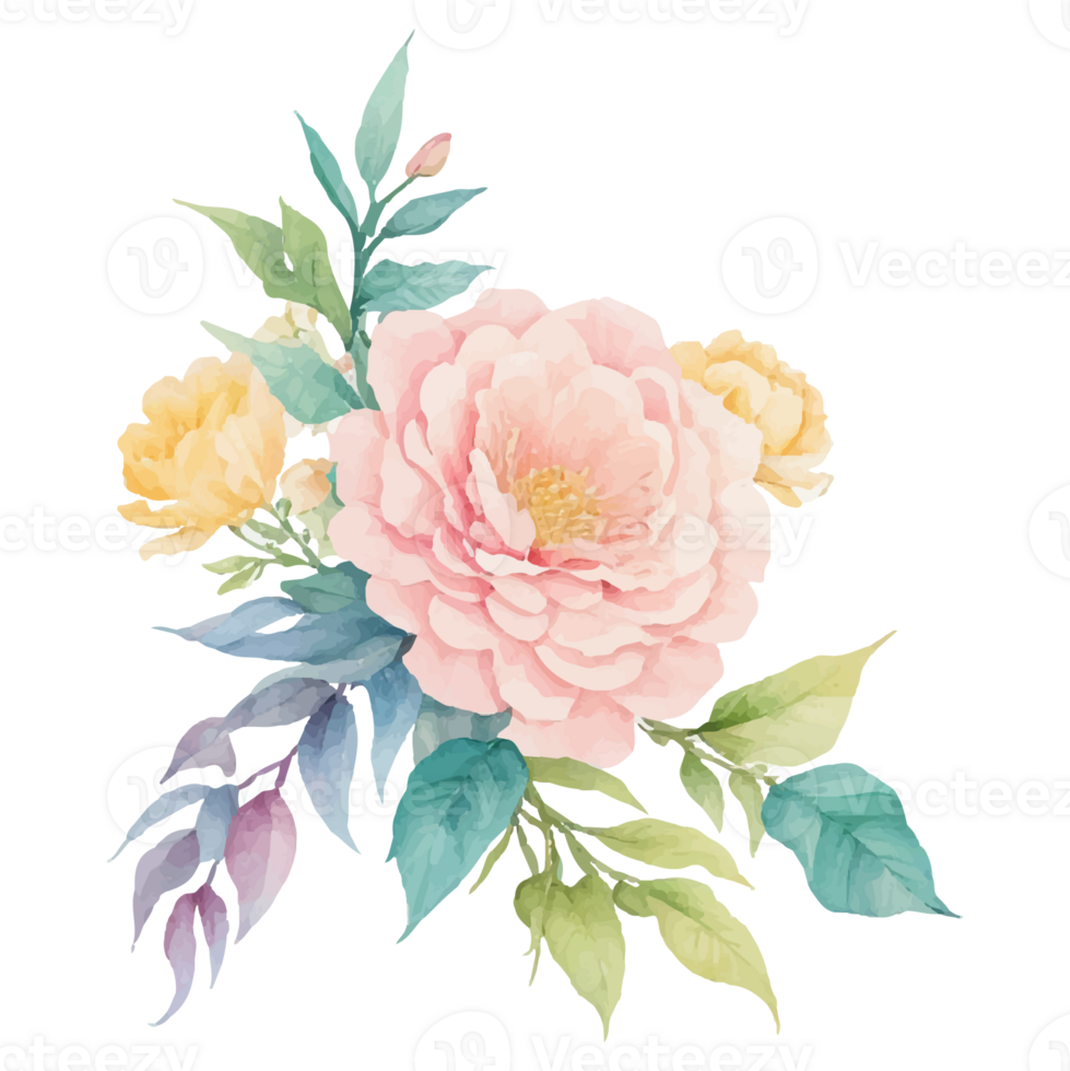ai generiert Illustration von Blumen und Blätter, handgemalt Aquarell png