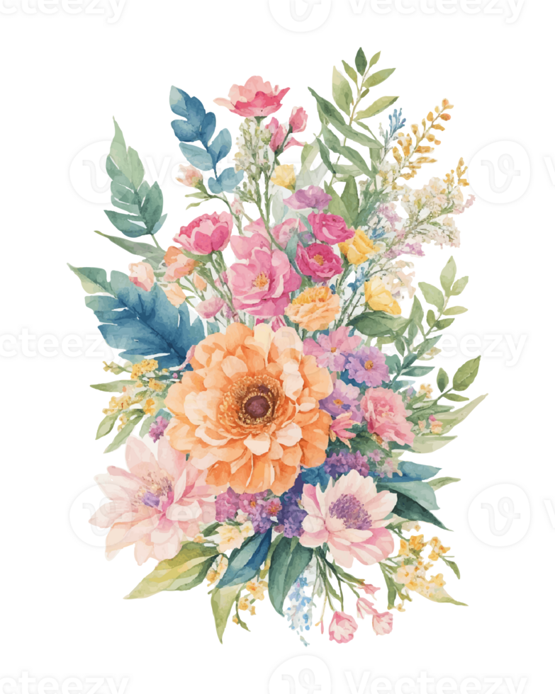 AI generated Illustration of flowers and leaves, hand-painted watercolor png