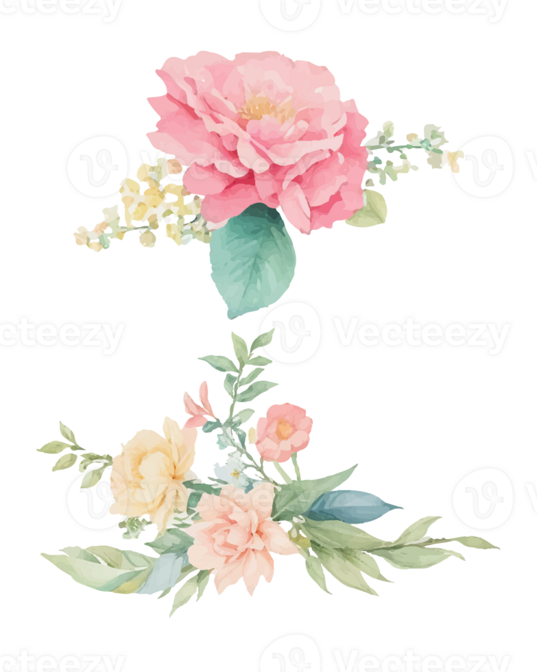 AI generated Illustration of flowers and leaves, hand-painted watercolor png