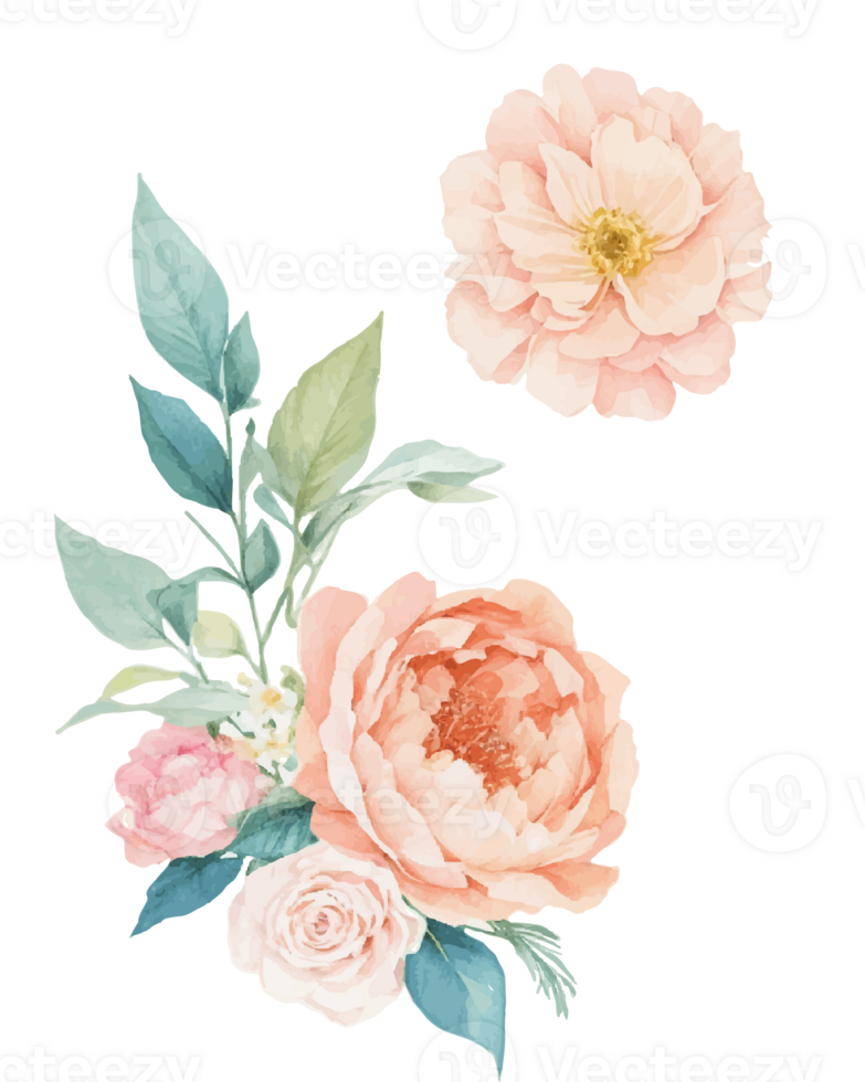 AI generated Illustration of flowers and leaves, hand-painted watercolor png