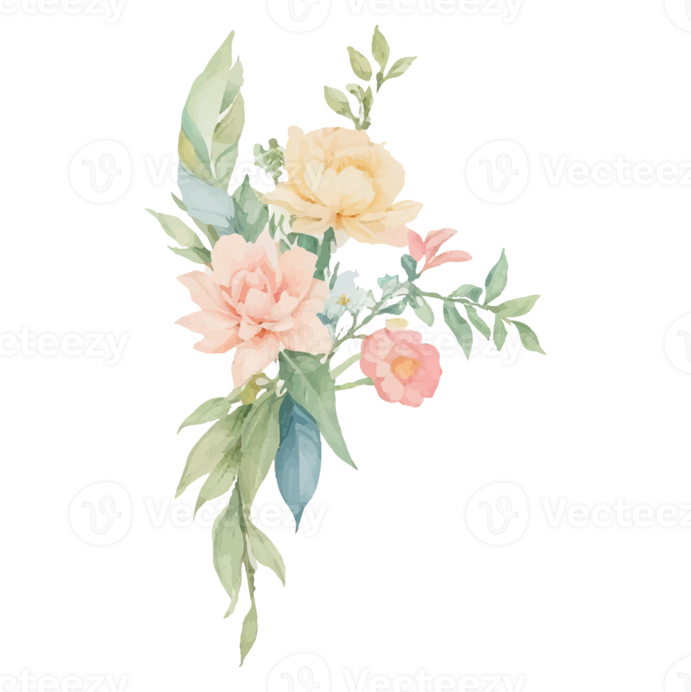 AI generated Illustration of flowers and leaves, hand-painted watercolor png