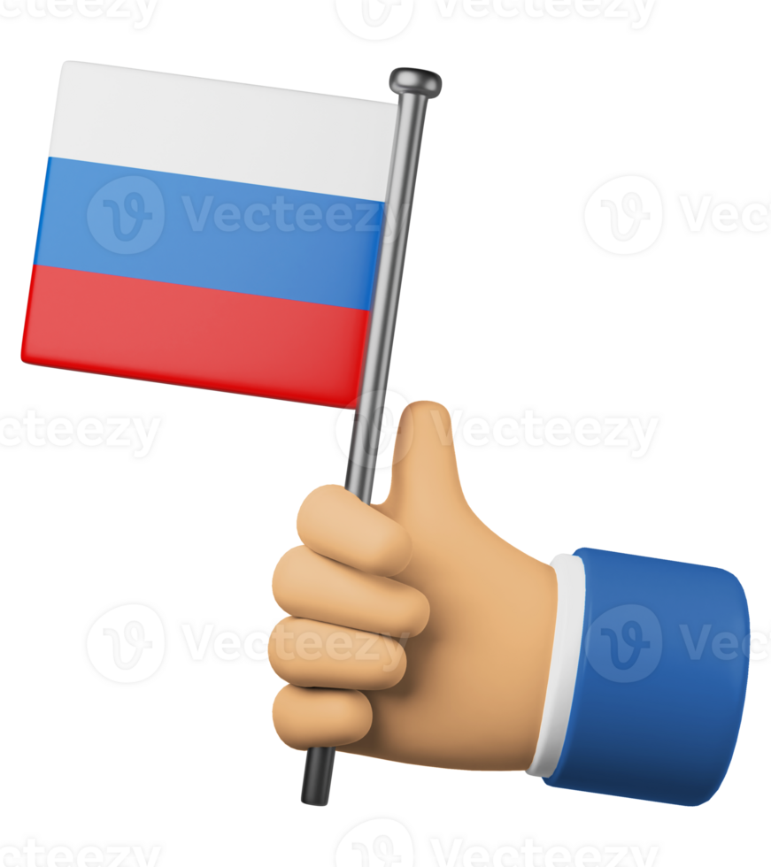 3d illustration hand holding national flag of russia png