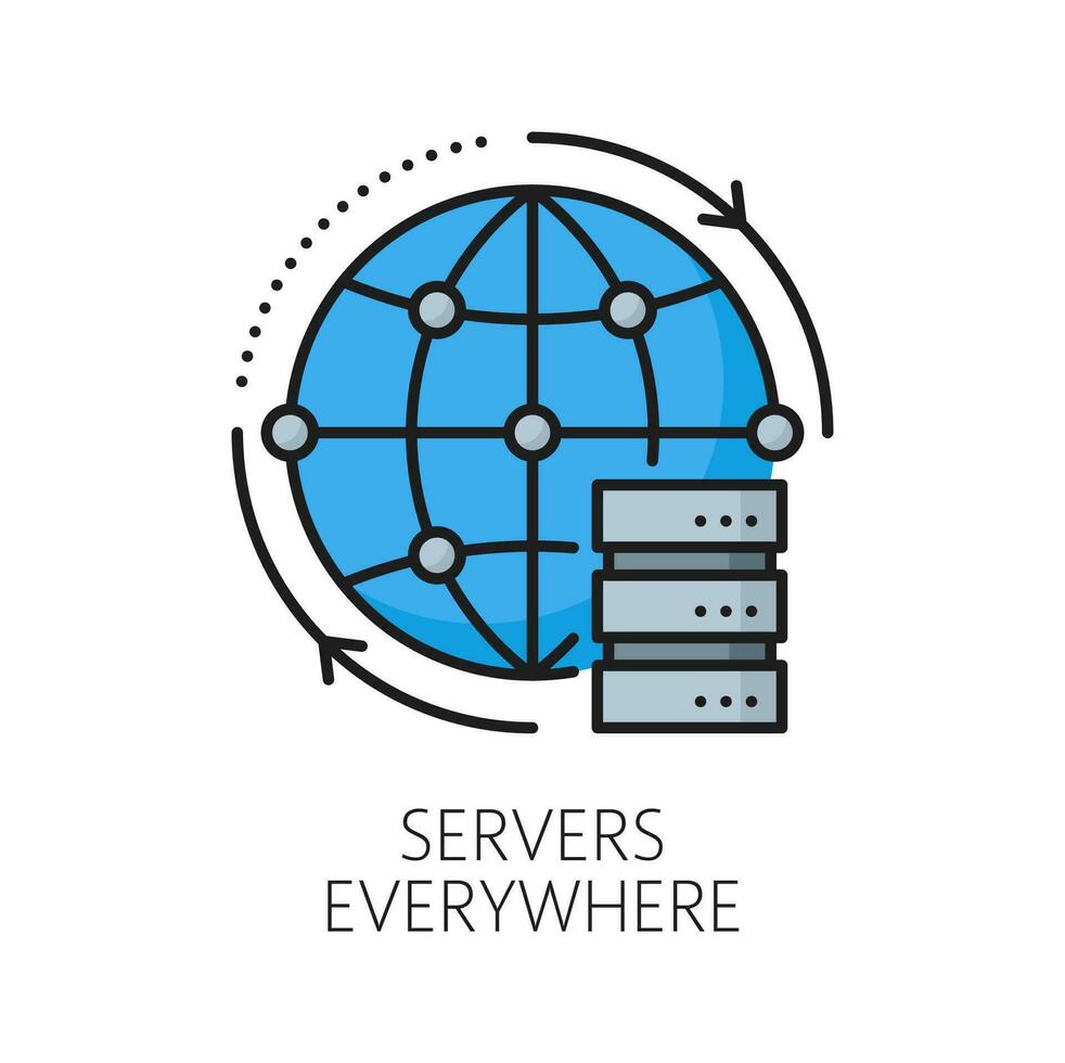 Servers everywhere, CDN thin line icon or symbol vector